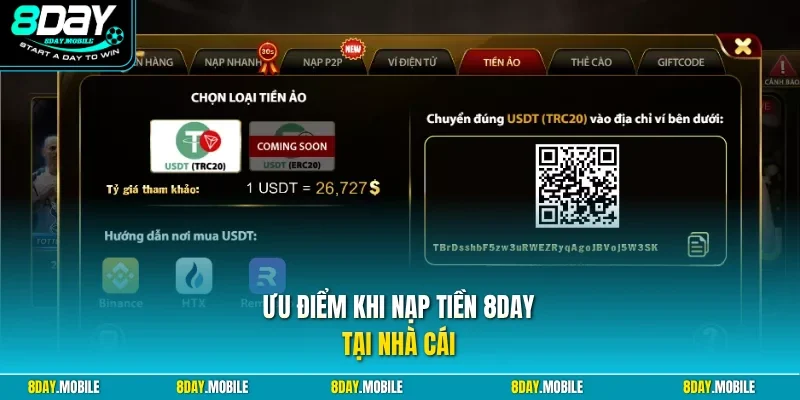 Ưu điểm khi nạp tiền 8Day tại nhà cái